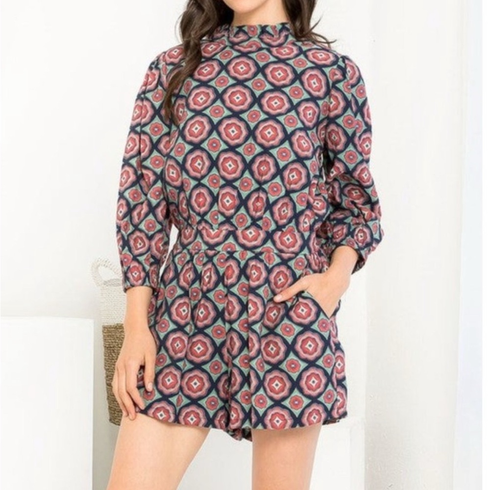 THML Valentina Print 3/4 Sleeve Romper